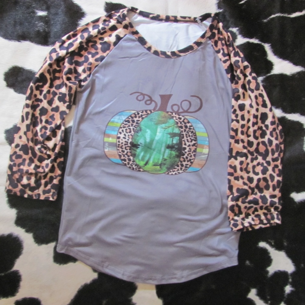 WILD SIDE PUMPKIN/LEOPARD SHIRT GIRLS BRAND NEW